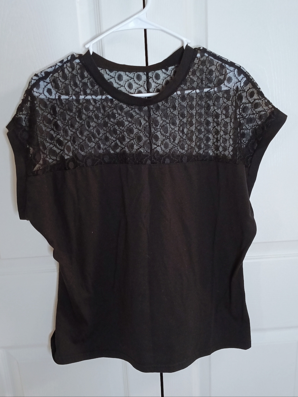 SHEIN Black Lace Yoke Short Sleeve Camisole